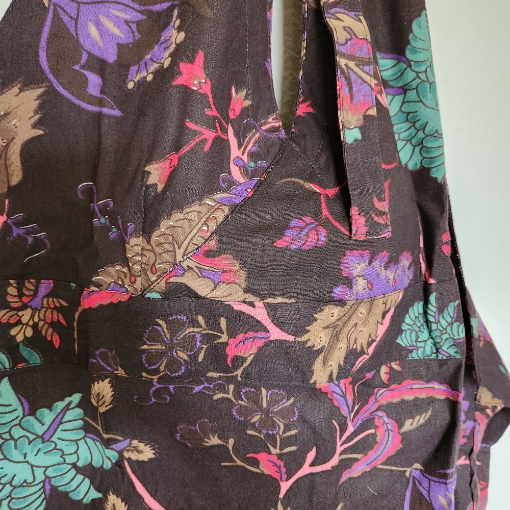 Not your Grandmas Apron black brown floral leaf print 100% Cotton handmade NWT